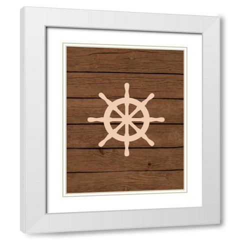 Nautical Wood Wheel White Modern Wood Framed Art Print with Double Matting by Robinson, Tamara