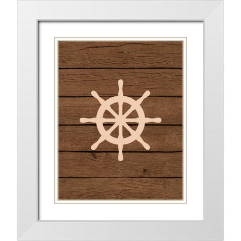 Nautical Wood Wheel White Modern Wood Framed Art Print with Double Matting by Robinson, Tamara