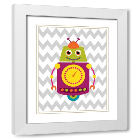 Robot Chevron II White Modern Wood Framed Art Print with Double Matting by Robinson, Tamara