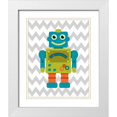 Robot Chevron IV White Modern Wood Framed Art Print with Double Matting by Robinson, Tamara