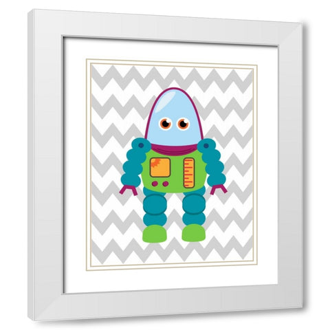 Robot Chevron V White Modern Wood Framed Art Print with Double Matting by Robinson, Tamara
