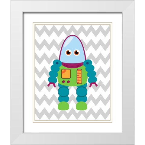 Robot Chevron V White Modern Wood Framed Art Print with Double Matting by Robinson, Tamara