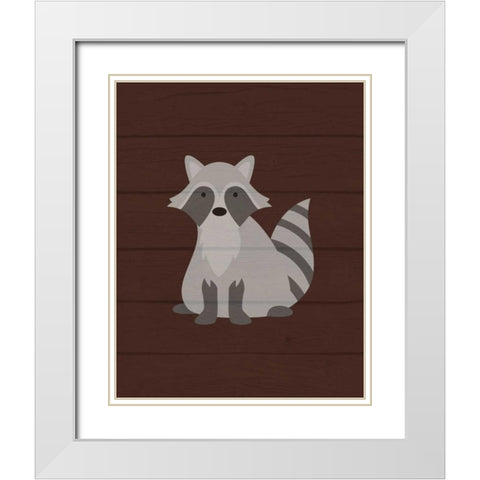 Woodland Raccoon White Modern Wood Framed Art Print with Double Matting by Robinson, Tamara