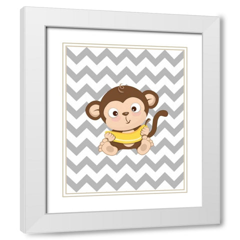 Monkey II White Modern Wood Framed Art Print with Double Matting by Robinson, Tamara