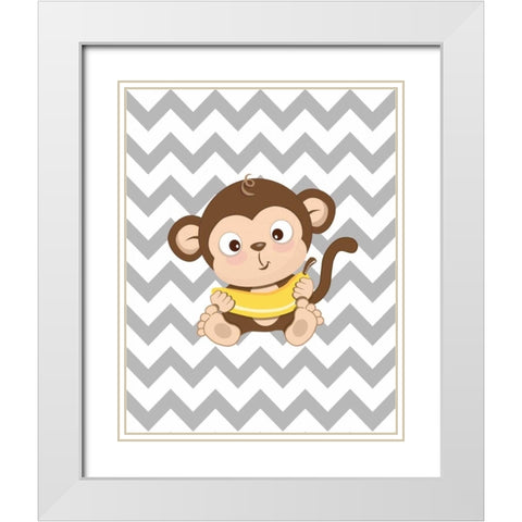 Monkey II White Modern Wood Framed Art Print with Double Matting by Robinson, Tamara