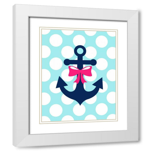 Anchor Bow Polka Dots White Modern Wood Framed Art Print with Double Matting by Robinson, Tamara