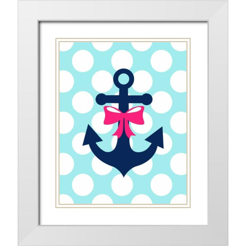 Anchor Bow Polka Dots White Modern Wood Framed Art Print with Double Matting by Robinson, Tamara