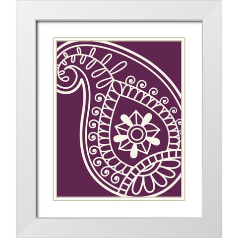 Paisley Feather IV White Modern Wood Framed Art Print with Double Matting by Robinson, Tamara