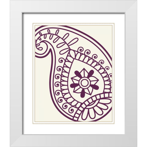 Paisley Feather V White Modern Wood Framed Art Print with Double Matting by Robinson, Tamara