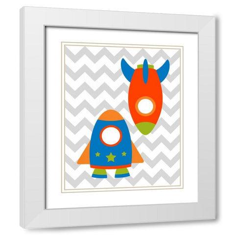Chevron Rocket II White Modern Wood Framed Art Print with Double Matting by Robinson, Tamara