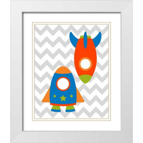Chevron Rocket II White Modern Wood Framed Art Print with Double Matting by Robinson, Tamara