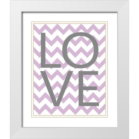Love Chevron White Modern Wood Framed Art Print with Double Matting by Robinson, Tamara