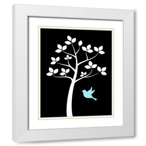 Girl Bird Tree II White Modern Wood Framed Art Print with Double Matting by Robinson, Tamara