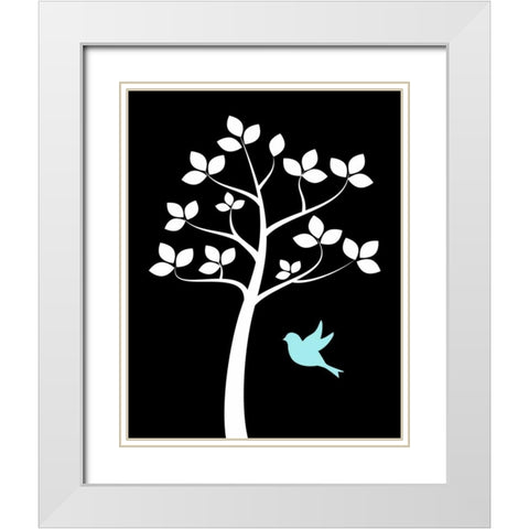 Girl Bird Tree II White Modern Wood Framed Art Print with Double Matting by Robinson, Tamara
