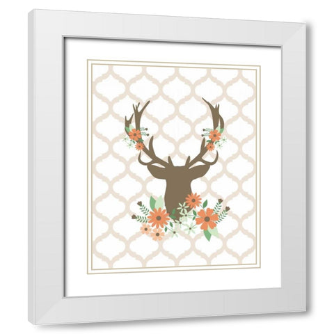 Deer Flowers I White Modern Wood Framed Art Print with Double Matting by Robinson, Tamara