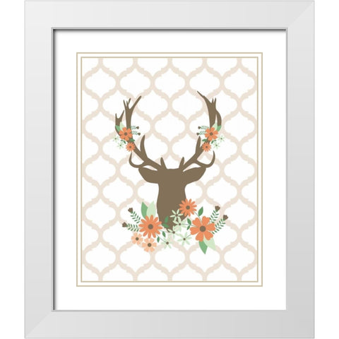 Deer Flowers I White Modern Wood Framed Art Print with Double Matting by Robinson, Tamara