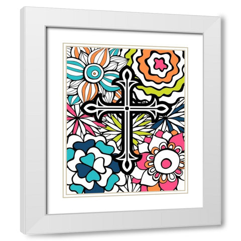 Cross Flowers Colors White Modern Wood Framed Art Print with Double Matting by Robinson, Tamara