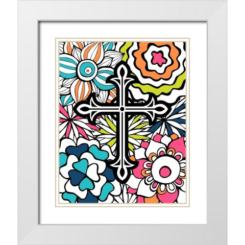 Cross Flowers Colors White Modern Wood Framed Art Print with Double Matting by Robinson, Tamara