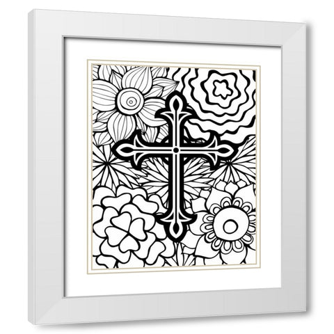 Cross Flowers White Modern Wood Framed Art Print with Double Matting by Robinson, Tamara