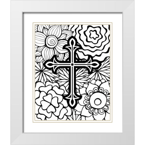 Cross Flowers White Modern Wood Framed Art Print with Double Matting by Robinson, Tamara