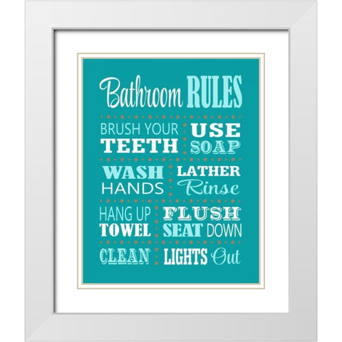 Bathroom Rules White Modern Wood Framed Art Print with Double Matting by Robinson, Tamara