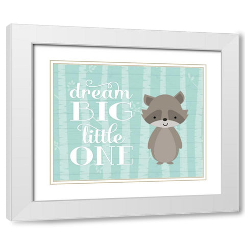 Dream Big Raccoon White Modern Wood Framed Art Print with Double Matting by Robinson, Tamara