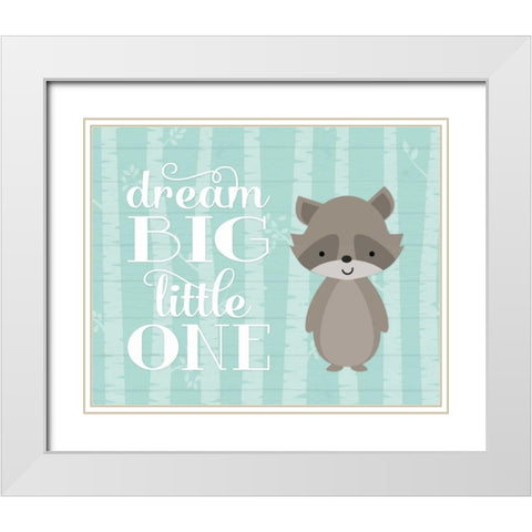 Dream Big Raccoon White Modern Wood Framed Art Print with Double Matting by Robinson, Tamara