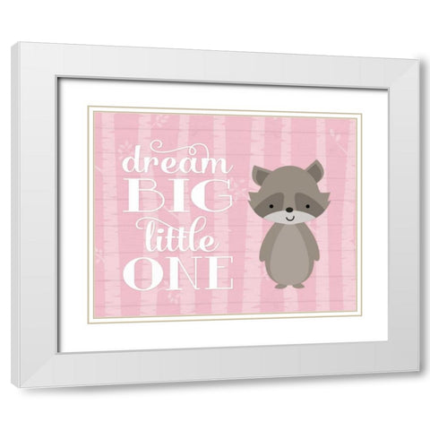 Dream Big Raccoon - Pink White Modern Wood Framed Art Print with Double Matting by Robinson, Tamara
