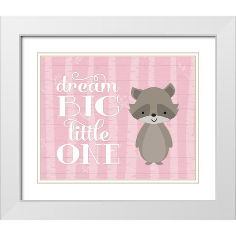 Dream Big Raccoon - Pink White Modern Wood Framed Art Print with Double Matting by Robinson, Tamara