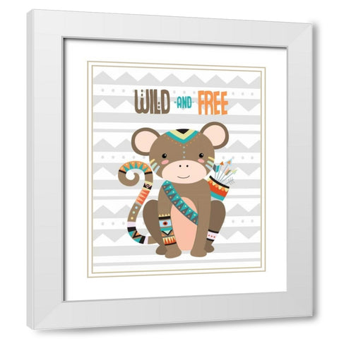 Tribal Monkey I White Modern Wood Framed Art Print with Double Matting by Robinson, Tamara