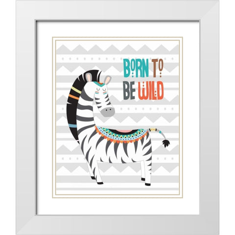Tribal Zebra White Modern Wood Framed Art Print with Double Matting by Robinson, Tamara