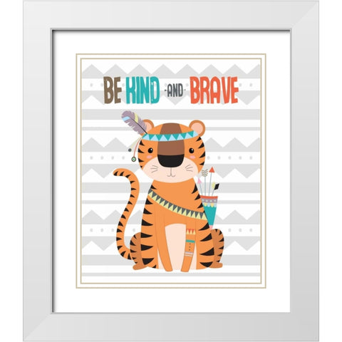 Tribal Tiger White Modern Wood Framed Art Print with Double Matting by Robinson, Tamara