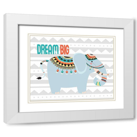 Tribal Elephant White Modern Wood Framed Art Print with Double Matting by Robinson, Tamara