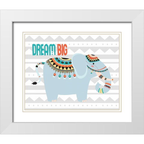Tribal Elephant White Modern Wood Framed Art Print with Double Matting by Robinson, Tamara