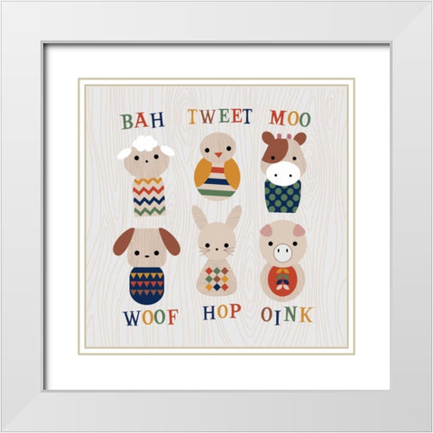 Wooden Animals with Words White Modern Wood Framed Art Print with Double Matting by Robinson, Tamara