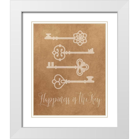 Happiness is the Key White Modern Wood Framed Art Print with Double Matting by Robinson, Tamara