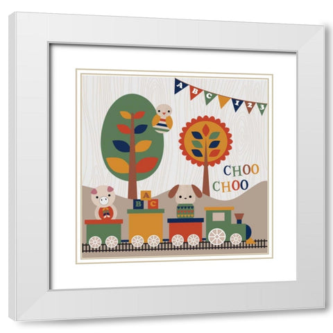 Toy Box Train White Modern Wood Framed Art Print with Double Matting by Robinson, Tamara