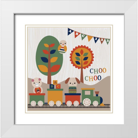 Toy Box Train White Modern Wood Framed Art Print with Double Matting by Robinson, Tamara