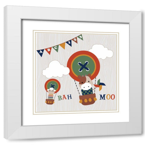 Toy Box Hot Air Balloon White Modern Wood Framed Art Print with Double Matting by Robinson, Tamara