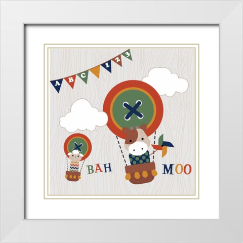 Toy Box Hot Air Balloon White Modern Wood Framed Art Print with Double Matting by Robinson, Tamara