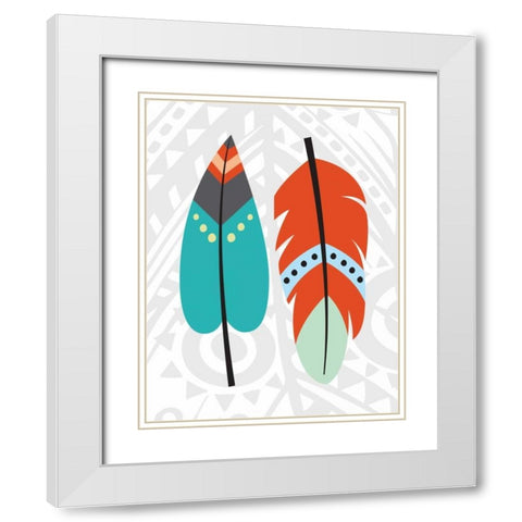 Tribal Feather White Modern Wood Framed Art Print with Double Matting by Robinson, Tamara