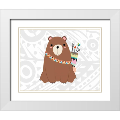 Tribal Bear White Modern Wood Framed Art Print with Double Matting by Robinson, Tamara