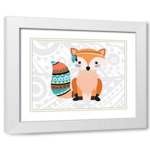 Tribal Fox White Modern Wood Framed Art Print with Double Matting by Robinson, Tamara