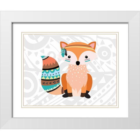 Tribal Fox White Modern Wood Framed Art Print with Double Matting by Robinson, Tamara