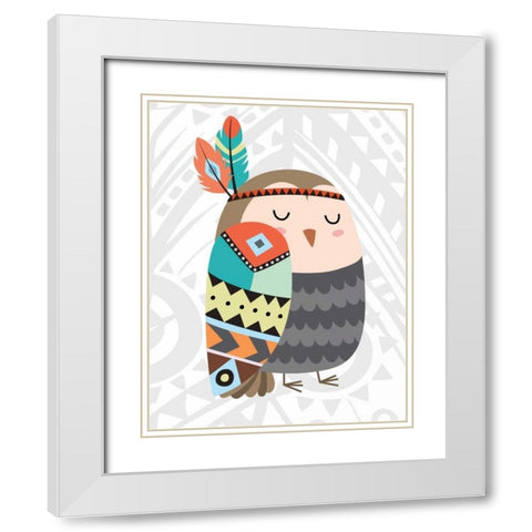 Tribal Owl White Modern Wood Framed Art Print with Double Matting by Robinson, Tamara