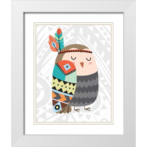 Tribal Owl White Modern Wood Framed Art Print with Double Matting by Robinson, Tamara