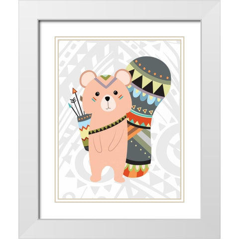 Tribal Squirrel White Modern Wood Framed Art Print with Double Matting by Robinson, Tamara