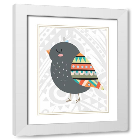 Tribal Bird White Modern Wood Framed Art Print with Double Matting by Robinson, Tamara