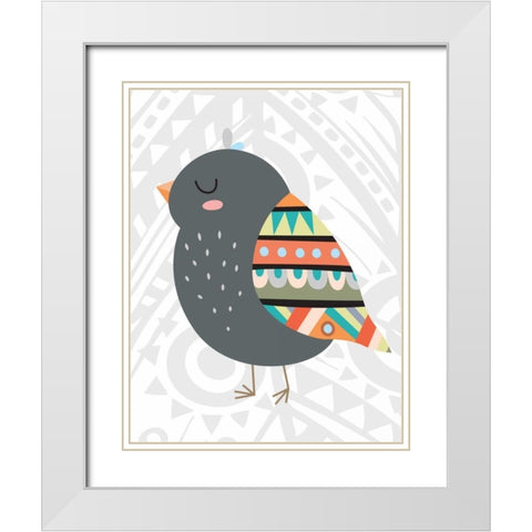 Tribal Bird White Modern Wood Framed Art Print with Double Matting by Robinson, Tamara