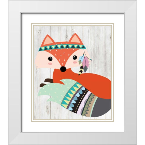 Tribal Fox White Modern Wood Framed Art Print with Double Matting by Robinson, Tamara